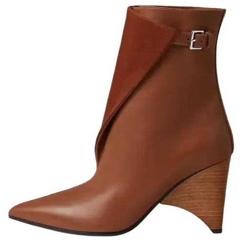 HERMES Hanae Leather Ankle Boots 8.5cm Women's Brown