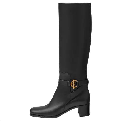 HERMES JUSTINE Knee high Boots 5CM Women's Black