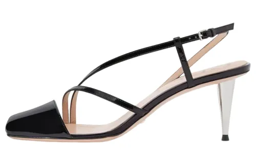 GUCCI Patent Leather Cone Heel High Heels Women's Black
