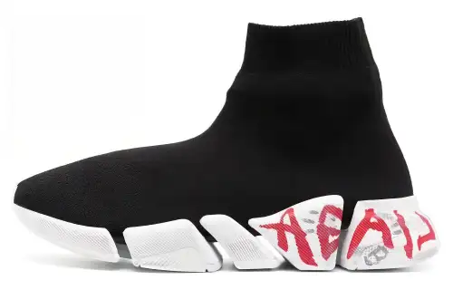 Balenciaga Graffiti Fabric Comfortable Round Toe High top Casual Shoes Women's Black