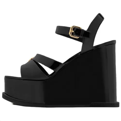LOUIS VUITTON Maya Patent Leather One Strap Sandals 7.5cm Women's Black