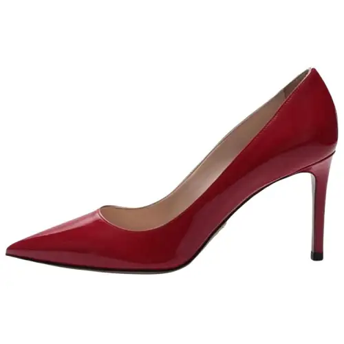 PRADA Leather Slim Heel High Heels 8.5cm Women's Red