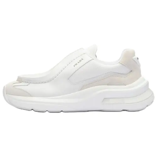 PRADA Brushed Leather Sneakers Bike Fabric Suede White