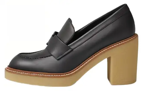 HERMES Didi 7 Cow Leather Chunky Heel High Heels 7cm Women's Black