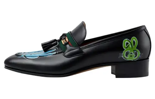 GUCCI Interlocking Leather Loafers Men's Black Year Of The Rabbit Limited Edition