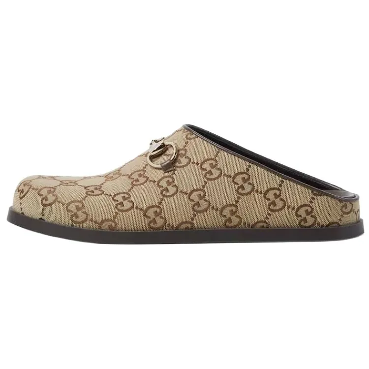 GUCCI Horsebit Closed Toe Slippers Women's Brown