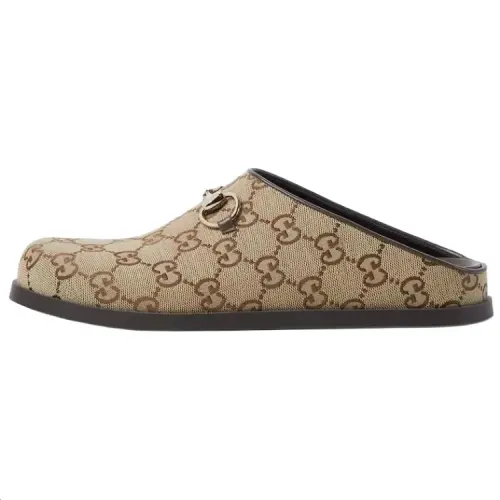 GUCCI Horsebit Closed Toe Slippers Women's Brown