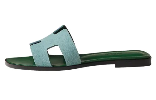 HERMES Oran Sandal Vert D'eau Suede Goatskin