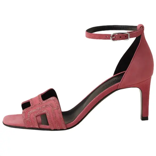 HERMES JOY Suede One Strap Sandals 7cm Women's Red