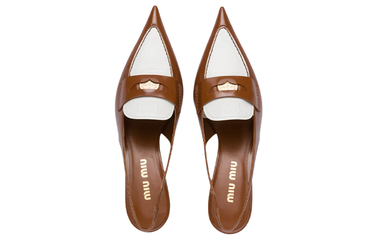 MIU MIU Penny Leather Slim Heel High Heels Women's White Brown