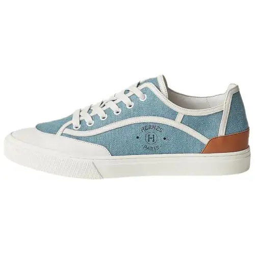 HERMES Get Denim Low top Stylish Skateboarding Shoes Men's Light Blue
