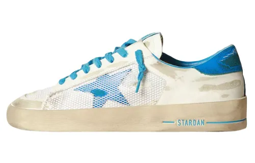 Golden Goose Stardan Leather Low top Stylish Skateboarding Shoes Men's White Blue Distressed