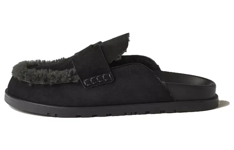 HERMES Go Rubber Sole Closed Toe Slippers Men's Black