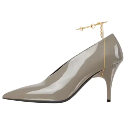 GUCCI 97 Patent Leather Slim Heel High Heels 8.5cm Women's Gray