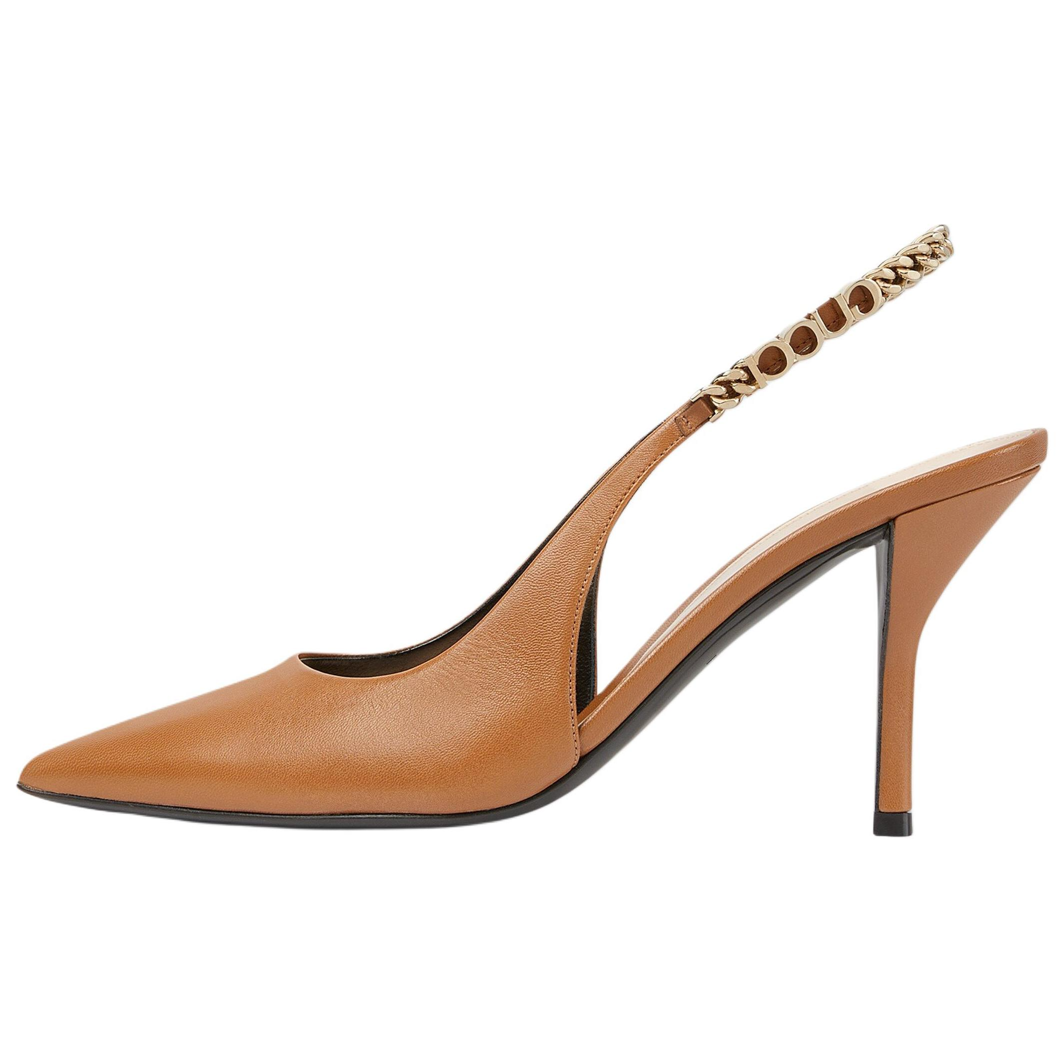 GUCCI Signoria Leather Slim Heel High Heels 10.5cm Women's Light Brown