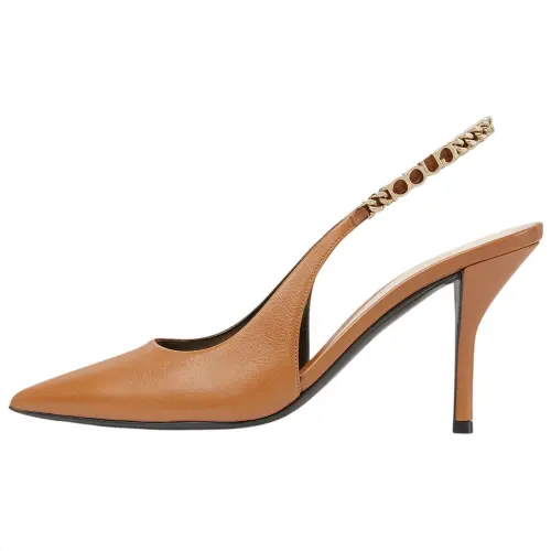 GUCCI Signoria Leather Slim Heel High Heels 10.5cm Women's Light Brown