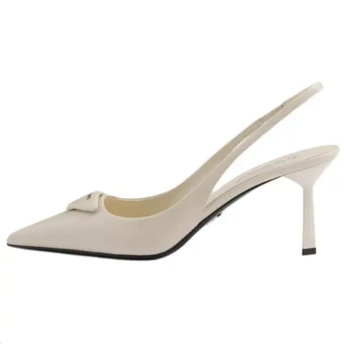 PRADA Saffiano Patent Leather Slim Heel High Heels 7.5cm Women's Ivory White