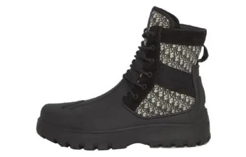 DIOR Garden Lace Up Ankle Boots Black Rubber