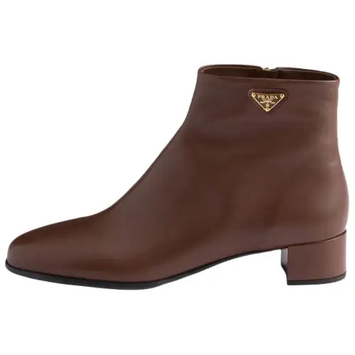 PRADA Leather Ankle Boots 3.5cm Women's Cocoa Brown
