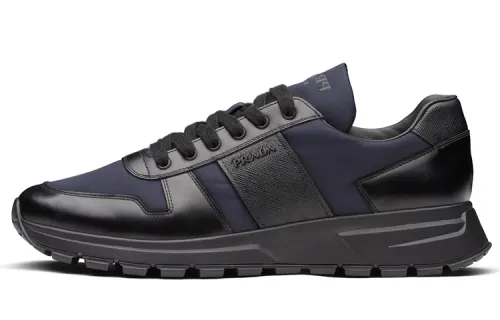 PRADA PRAX 1 Textile, Synthetic Leather Low top Sports Casual Shoes Men's Black Blue