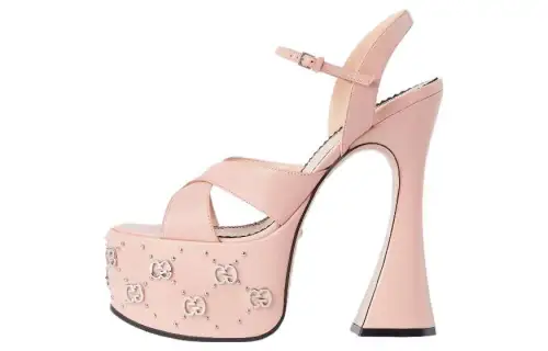 GUCCI Interlocking Leather One Strap Sandals Women's Light Pink