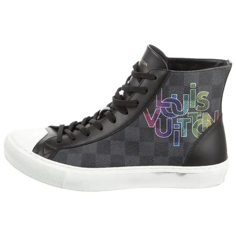 LOUIS VUITTON Tattoo Damier Graphite Canvas Stylish Skateboarding Shoes Men's Gray Black