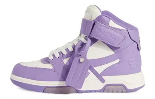 OFF WHITE Out Of Office Leather High top Skateboard Shoes Women's White Purple & Color