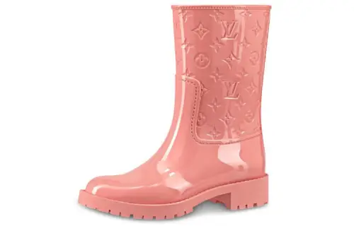 LOUIS VUITTON Drops Top Grain Cow Leather Half Calf Boots Women's Pink