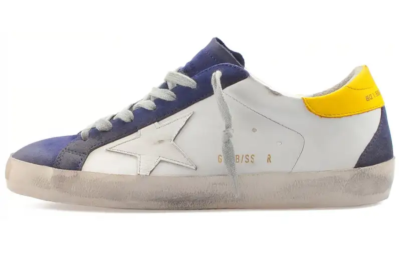 Golden Goose Super Star Abrasion Resistant Stylish Skateboarding Shoes Men's White Blue Yellow Tail