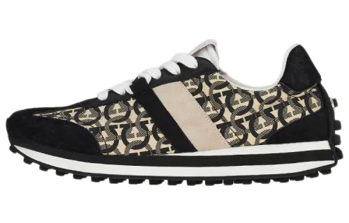 FERRAGAMO Leather Nylon Low-top Sports and Casual Shoes Men's Black Beige