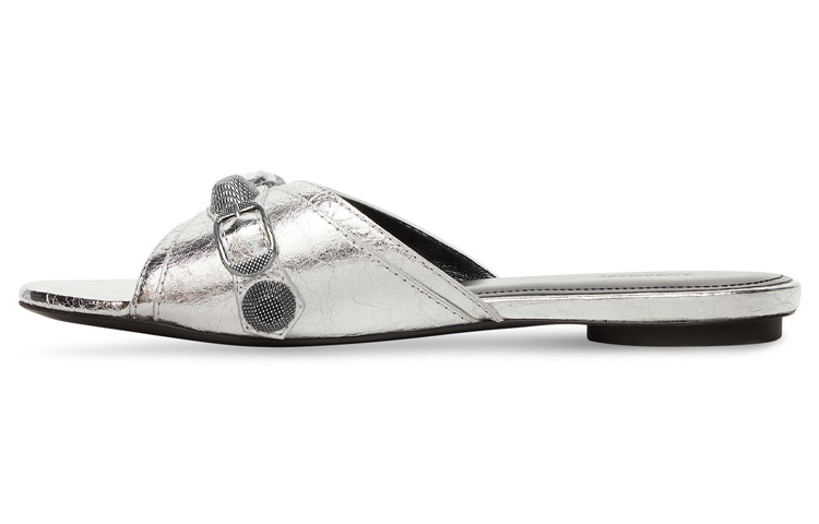 Balenciaga Cagole Metallic Slides 'Silver Black' Women's