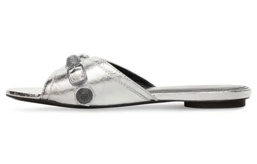 Balenciaga Cagole Metallic Slides 'Silver Black' Women's