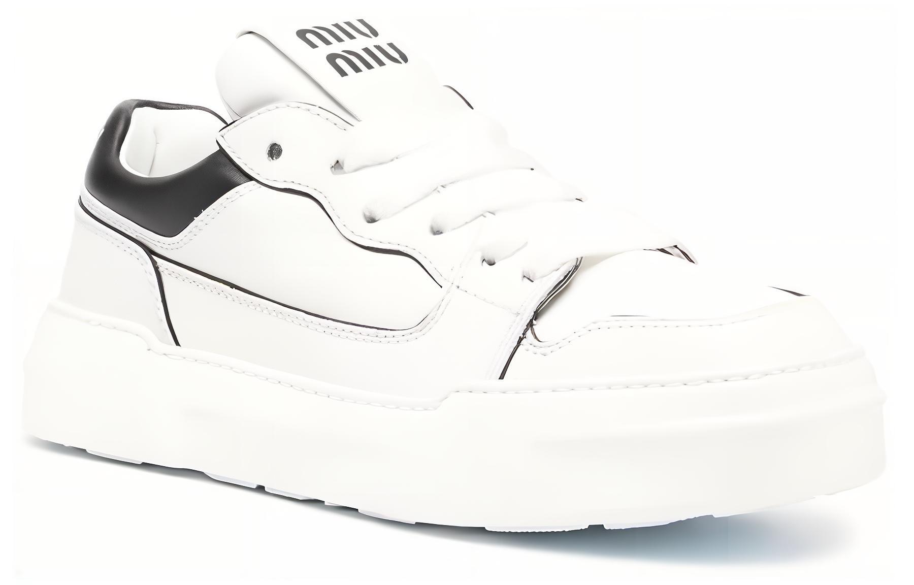 MIU MIU Cow Leather Low top Stylish Skateboarding Shoes Women's White Black