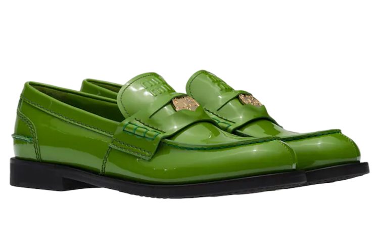 MIU MIU Penny Patent Leather Casual Shoes Women's Green