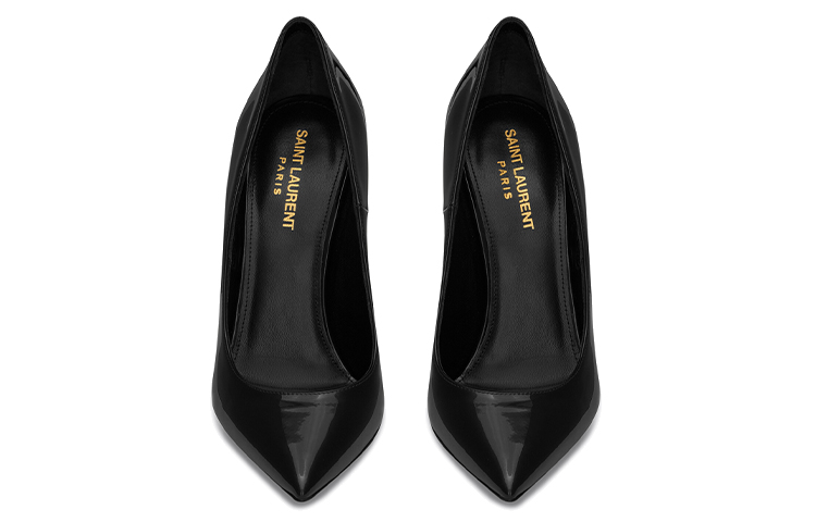 SAINT LAURENT Opyum Cow Leather Irregular Heel High Heels 11cm Women's Black Gold