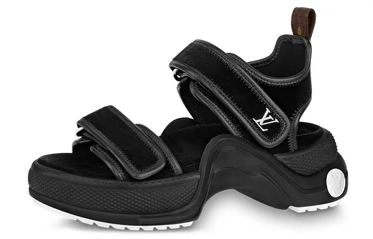 LOUIS VUITTON Lous Suede Beach Sandals Women's Black