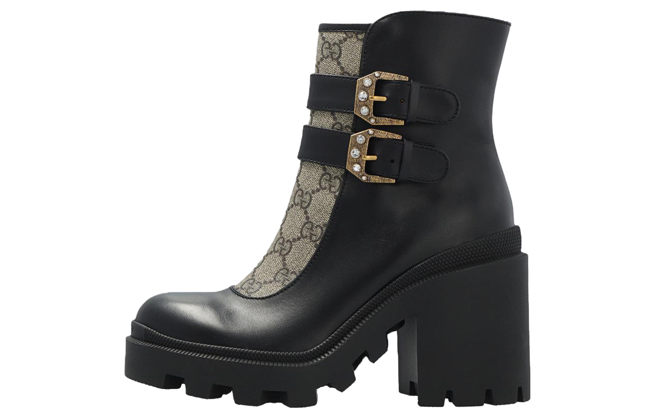 GUCCI Gucci leather block heel boots 7cm women's black