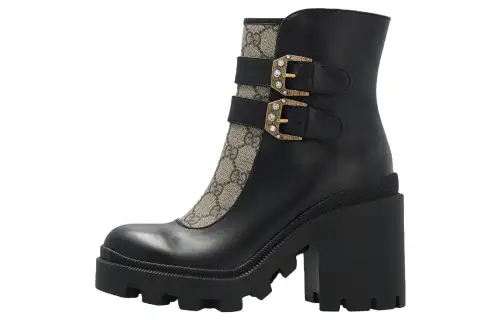 Gucci Wmns Ankle Boot 'Buckles - Black Beige' Women's