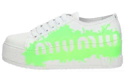 MIU MIU Leather Low top Stylish Skateboarding Shoes Women's Neon Green