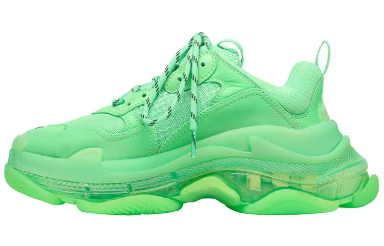 Balenciaga Triple S Top Grain Cow Leather Mesh Low top Chunky Sneakers Men's Green