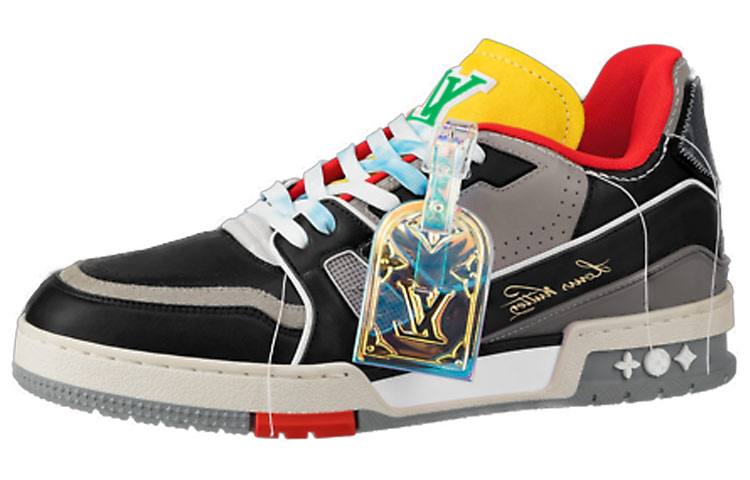 Мужские кеды Louis Vuitton LOUIS VUITTON Trainer (черно-красно-желтые) — фото 1