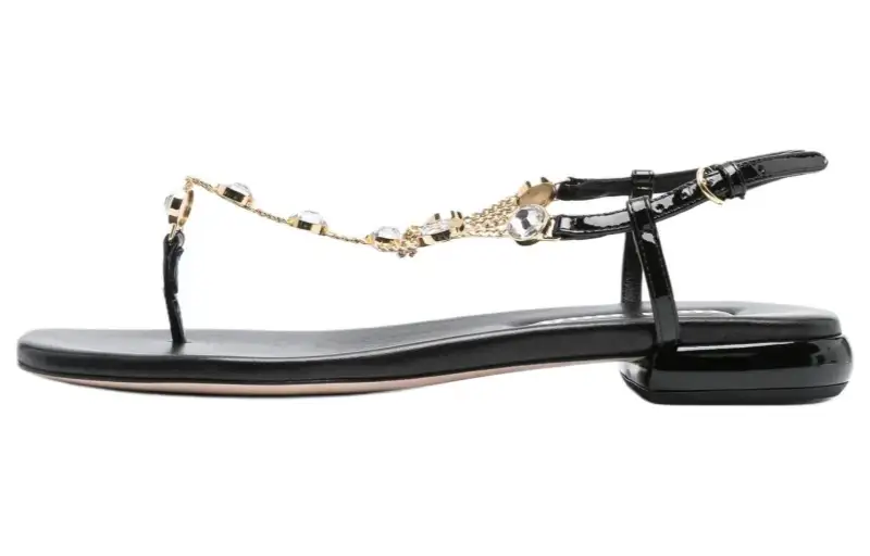 MIU MIU Leather One Strap Sandals Women's Black