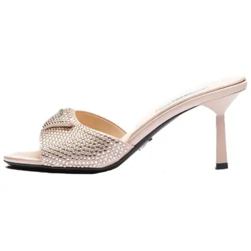 PRADA Crystal-embellished Satin Mules