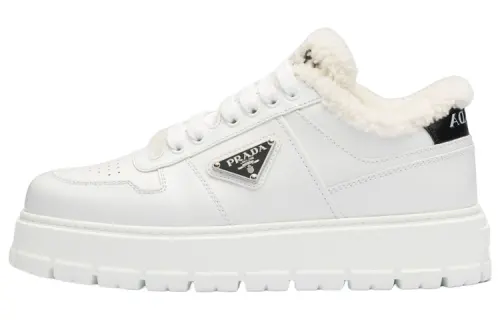PRADA Leather And Shearling Sneakers 'White' Women's