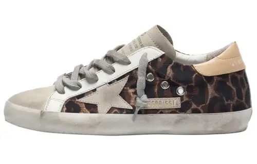 Golden Goose Super Star Leather Stylish Skateboarding Shoes Women's Leopard Print Pink Tail Distressed