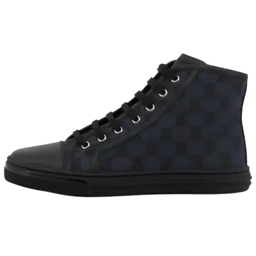 GUCCI MONOGRAM Canvas Print High top Stylish Skateboarding Shoes Women's Black