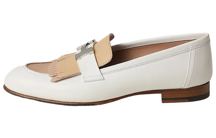 HERMES ROYAL Leather Loafers Women's White