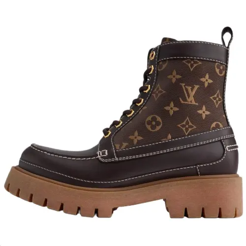 LOUIS VUITTON REMIX Cow Leather Short Combat Boots Men's Brown