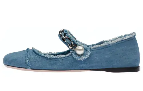 MIU MIU Leather Casual Shoes Women's Denim Blue