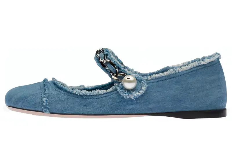 MIU MIU Leather Casual Shoes Women's Denim Blue